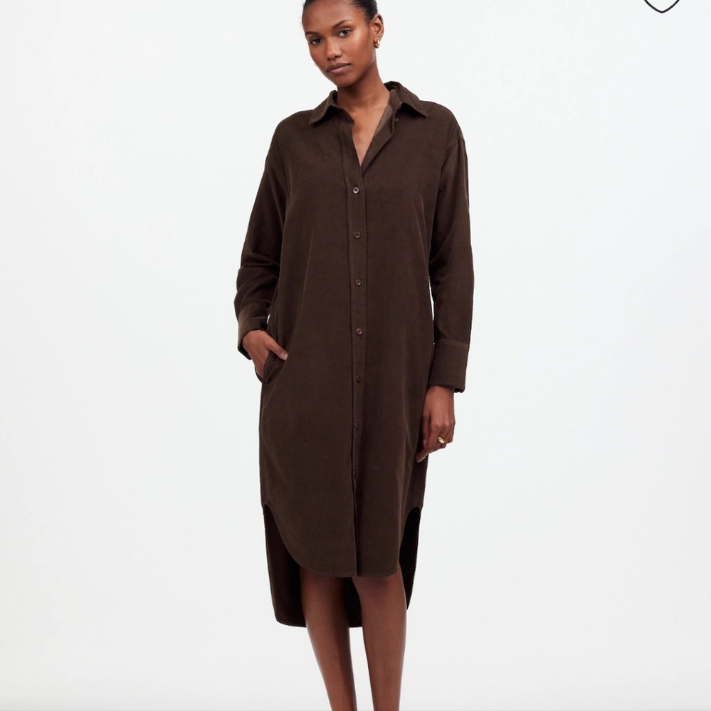 Madewell Corduroy Long-Sleeve Midi Shirtdress NEW Size XS Brown
